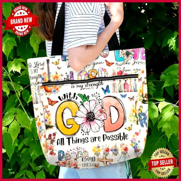 Large Waterproof Tote Bag with Zipper Pockets for Work Laptop - Picture 2 of 6